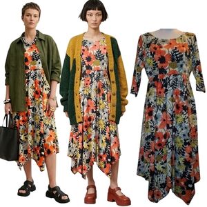 Merimecco Style Vintage Unique Floral  Handkerchief Hem Dress L